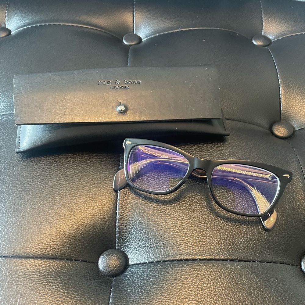 Rag & bone wayfarer eyeglasses rnb3001 140 excellent with case black and grey